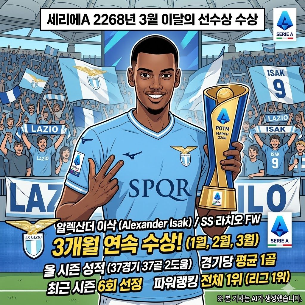 이삭, 세리에A 3개월 연속 [이달의 선수] 독식