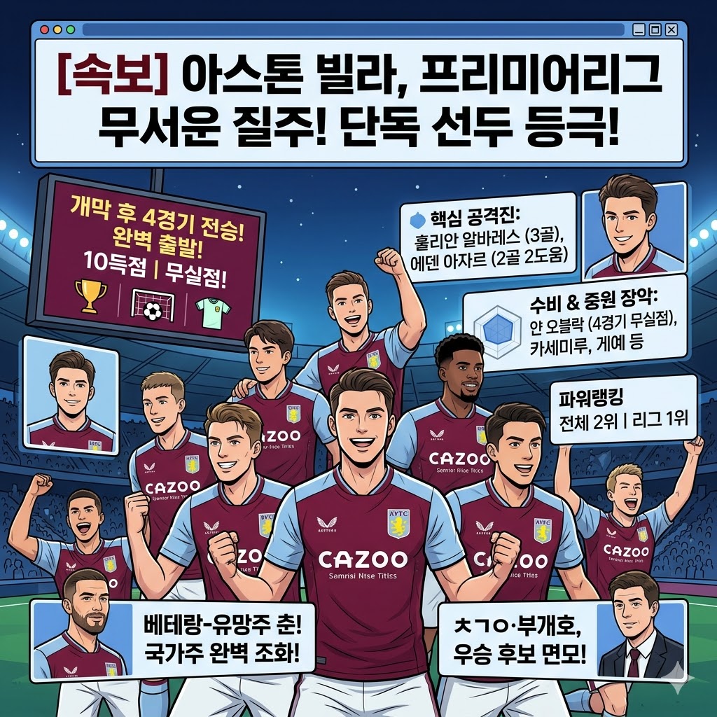 아스톤 빌라, 4연승·무실점 [완벽 개막] 우승 질주