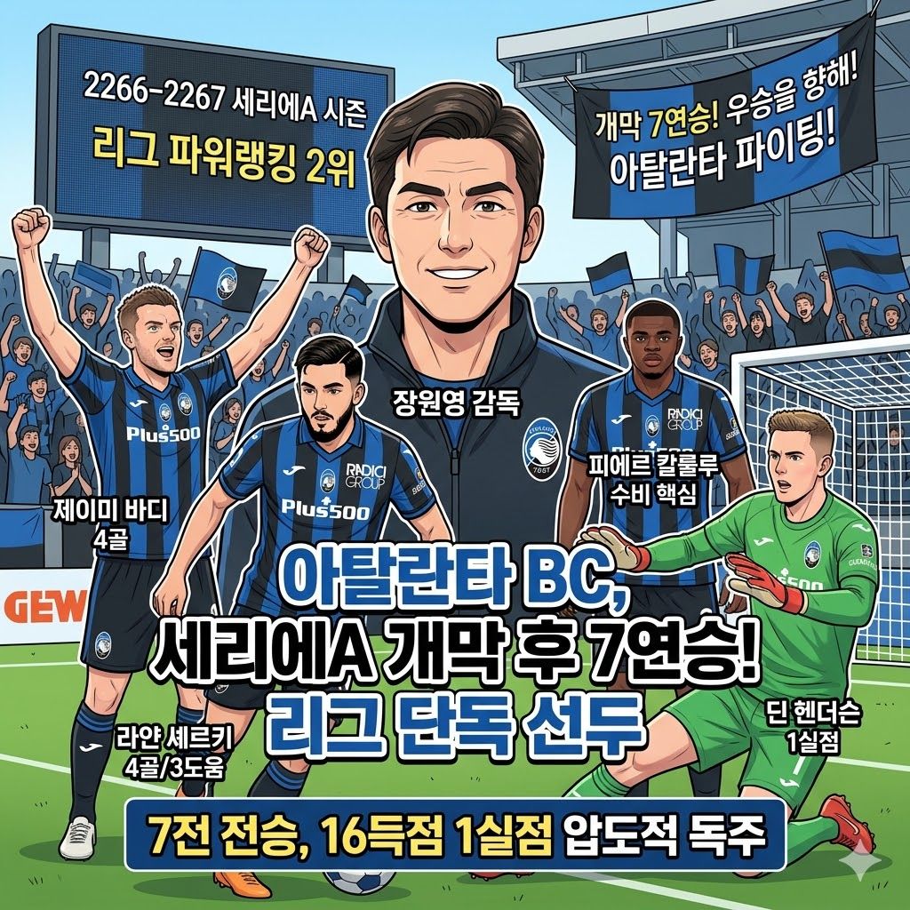 아탈란타, 7전 전승 1실점…세리에A 독주 선언