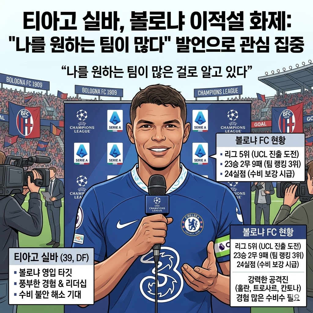 티아고 실바, 볼로냐 이적 임박? `나를 원하는 팀 많