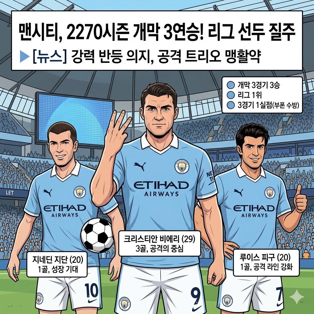 맨시티, 개막 3연승 질주…비에리 [골 머신] 가동