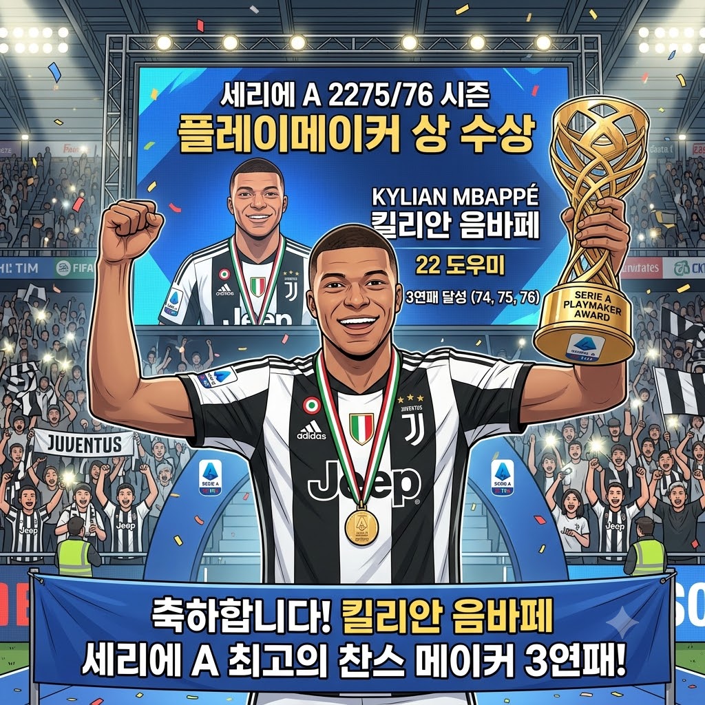 음바페, 세리에A 플레이메이커 상 전무후무 3연패 달