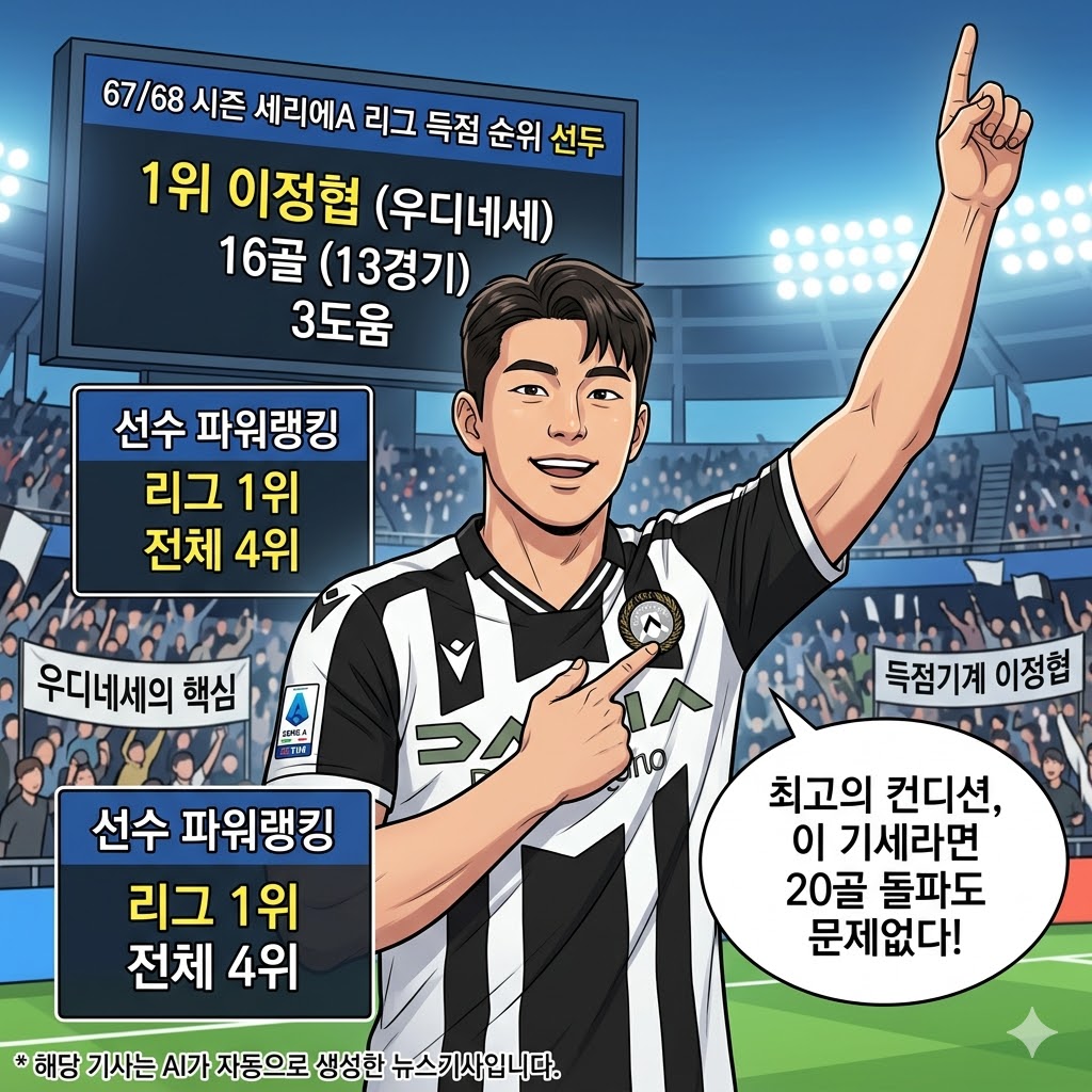 이정협, 13경기 16골 폭격…세리에A 득점왕 질주