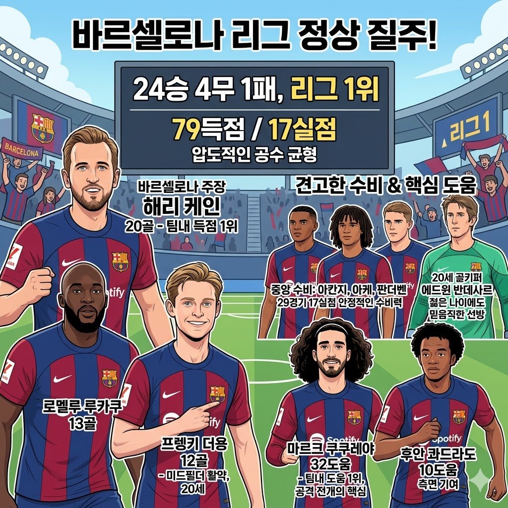 바르셀로나, 24승 1패 [괴물 성적]으로 리그 독주