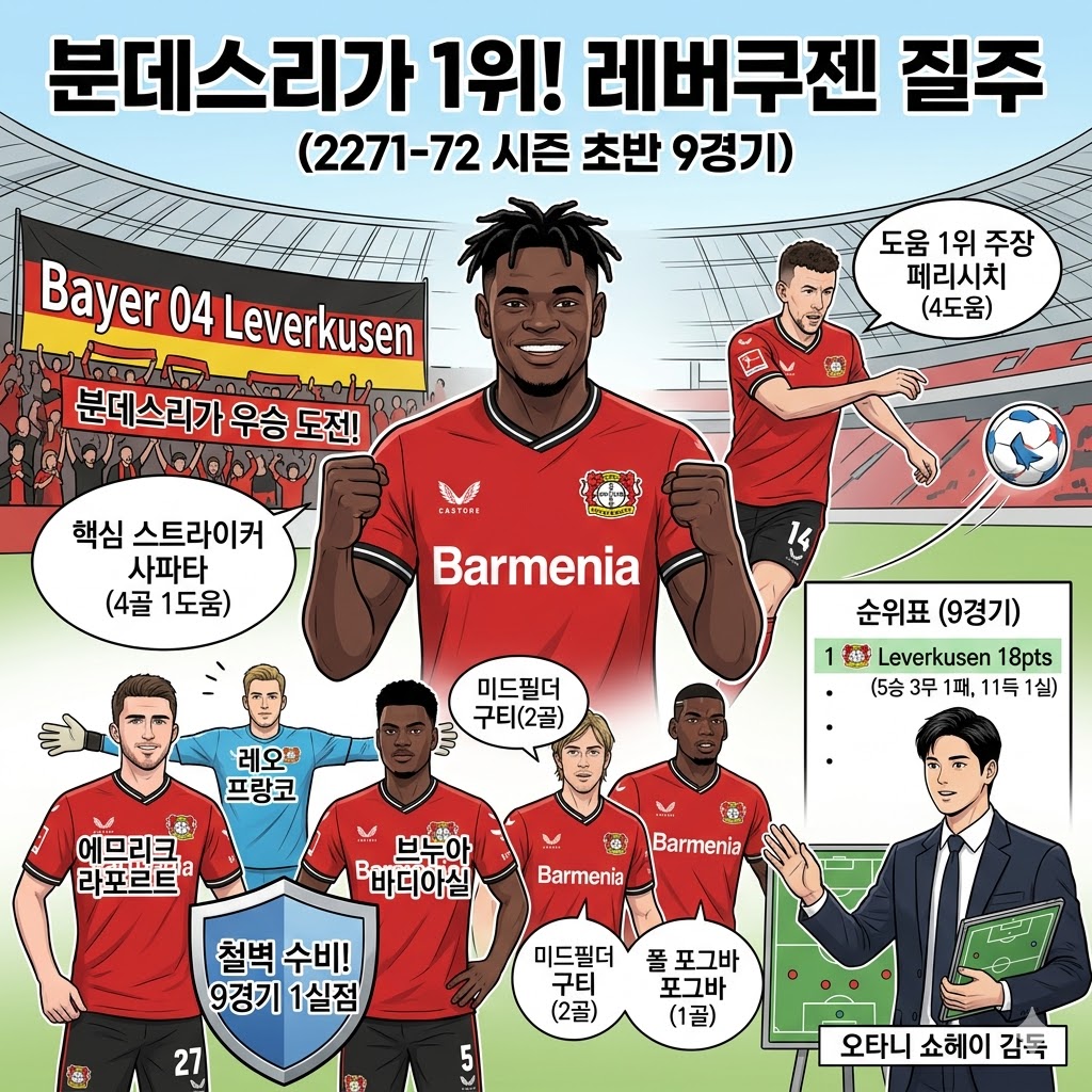 레버쿠젠, 1실점 철벽수비로 분데스리가 독주