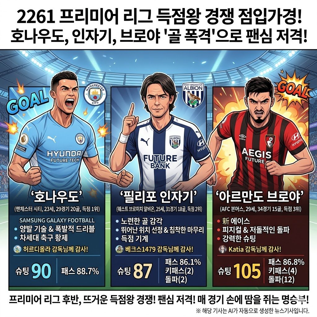 호나우도 압도적 득점 1위 등극인자기 브로야 맹추격